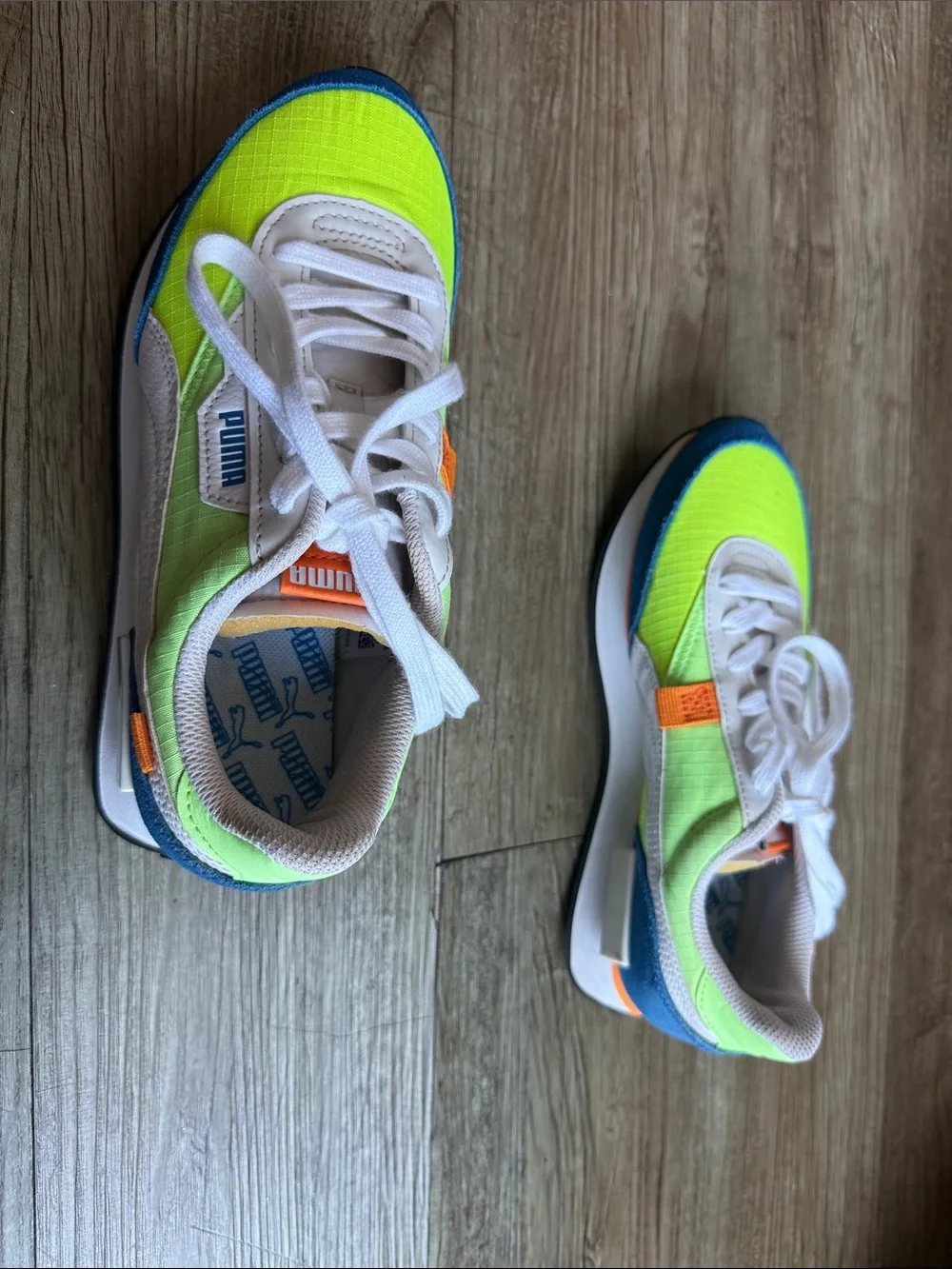 Puma Neon Yellow, White & Blue Low-Top Sneakers